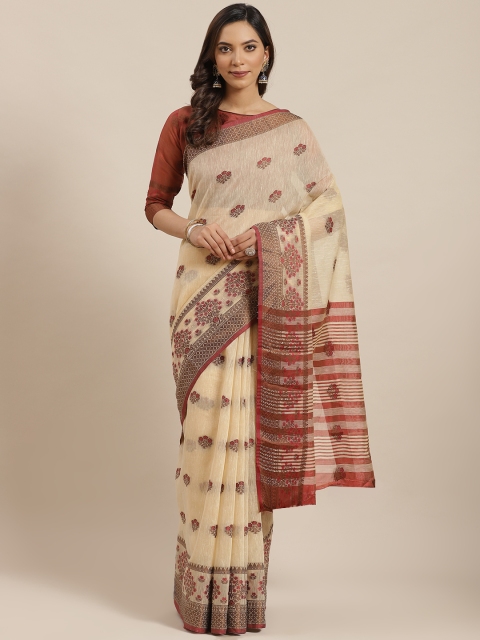

Blissta Beige & Maroon Woven Design Saree