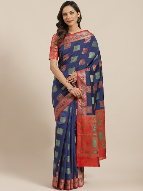 

Blissta Navy Blue & Golden Woven Design Banarasi Saree