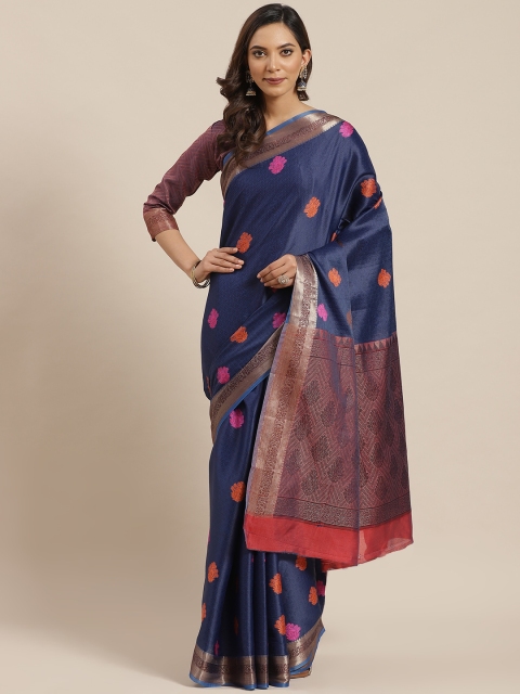 

Blissta Navy Blue & Red Zari Woven Design Banarasi Saree