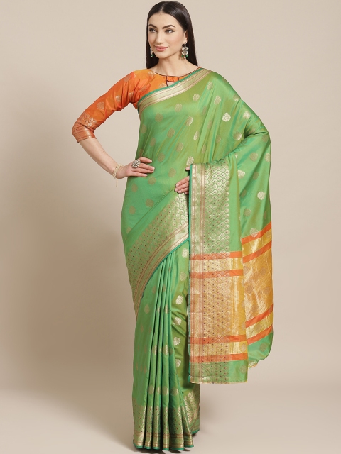 

Blissta Green & Golden Zari Woven Design Banarasi Saree
