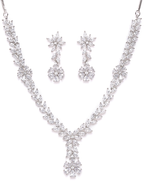 

Carlton London Silver-Plated Rhodium-Plated AD-Studded Handcrafted Jewellery Set