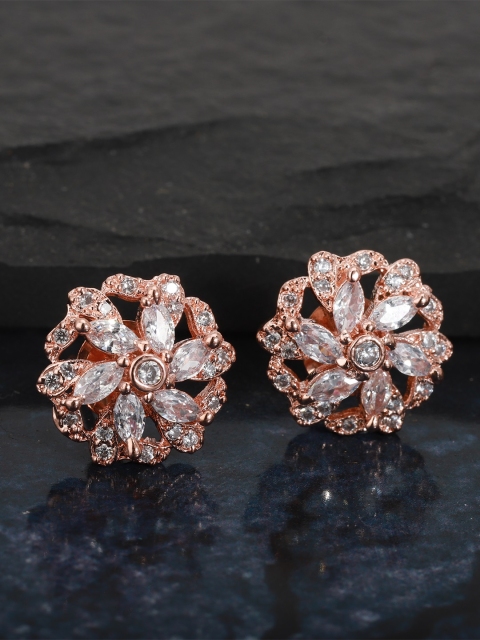 

Carlton London Rose Gold-Plated CZ Floral Handcrafted Studs