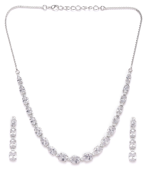 

Carlton London Silver-Plated Rhodium-Plated AD-Studded Handcrafted Jewellery Set