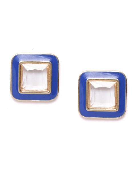 

Carlton London Blue Gold-Plated Stone-Studded Enamelled Square Studs