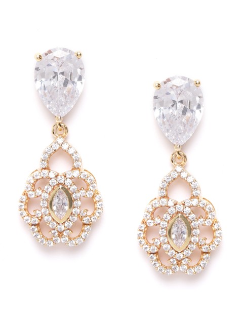 

Carlton London Gold-Plated CZ-Studded Handcrafted Classic Drop Earrings