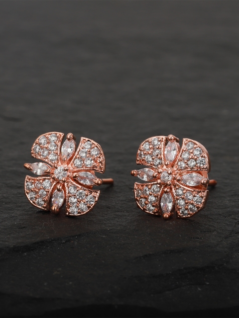 

Carlton London Rose Gold-Plated CZ-Studded Handcrafted Contemporary Studs