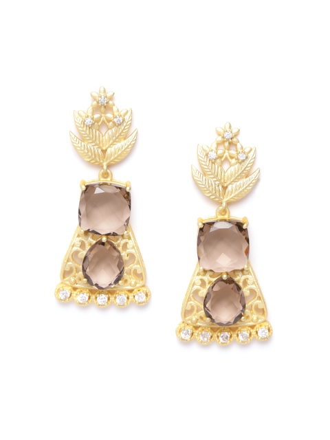 

Carlton London Brown Gold-Plated Stone-Studded Handcrafted Classic Drop Earrings