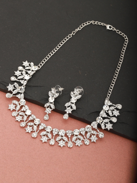 

Carlton London Silver-Plated Rhodium-Plated CZ-Studded Handcrafted Jewellery Set