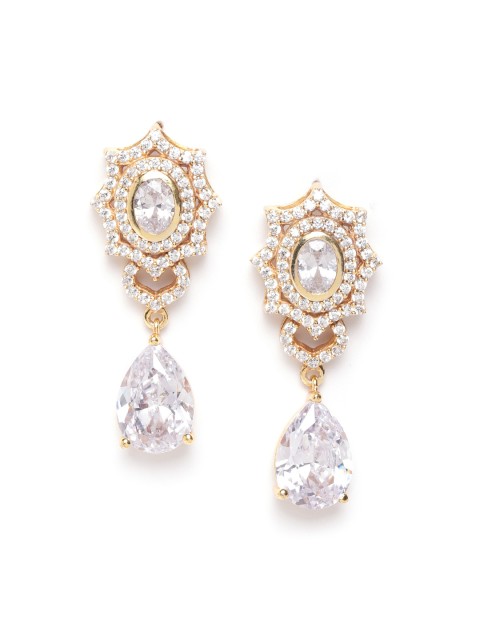 

Carlton London Gold-Plated CZ-Studded Handcrafted Teardrop Shaped Drop Earrings