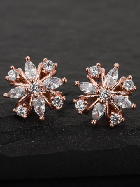 

Carlton London Rose Gold-Plated CZ Floral Handcrafted Studs