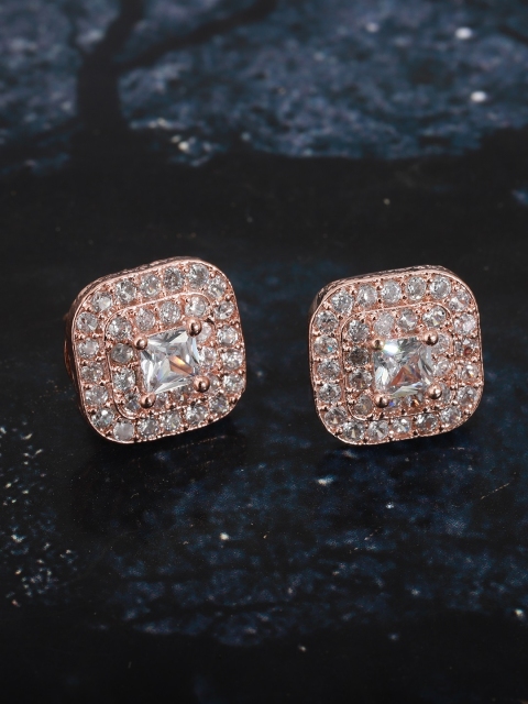 

Carlton London Rose Gold-Plated CZ Studded Handcrafted Square Studs