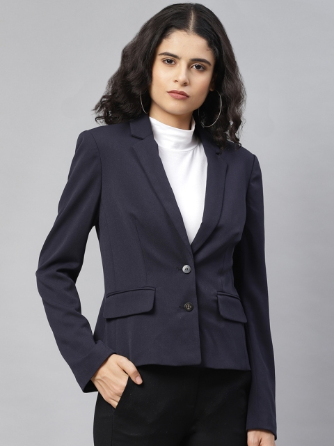 

Marks & Spencer Women Navy Blue Solid Tailored Fit Single-Breasted Formal Blazer