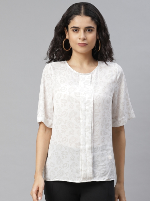 

Marks & Spencer Women White & Grey Floral Print Top