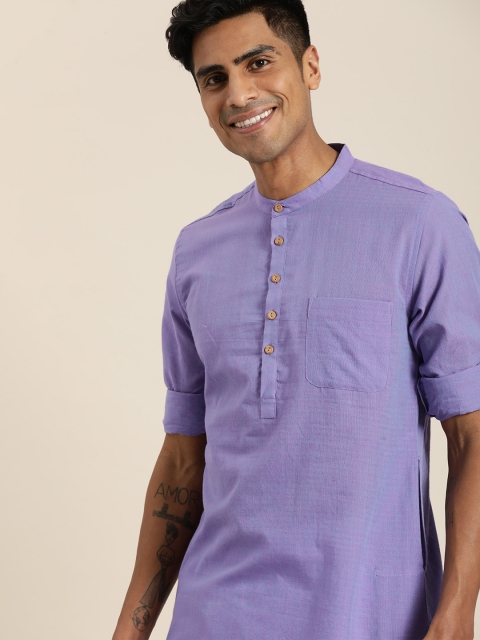 

Taavi Men Lavender Dobby Woven Legacy Straight Kurta With Roll-Up Sleeves