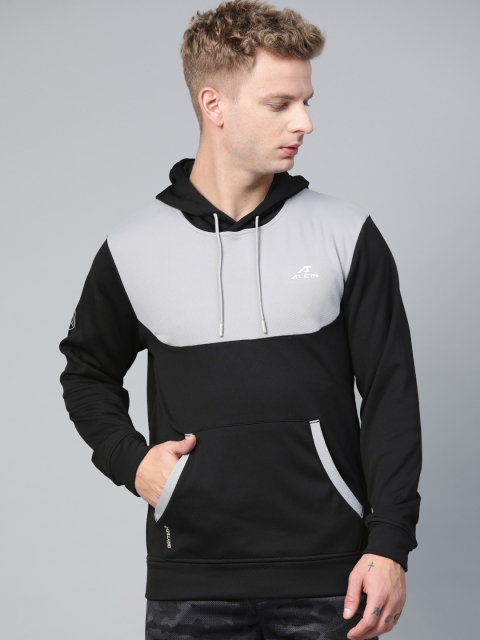 

Alcis Men Black & Grey Colourblocked Hooded Sweatshirt