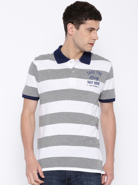 

Fox White & Grey Melange Striped Polo T-shirt