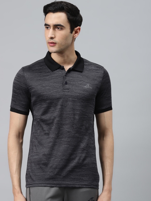 

Alcis Men Charcoal Grey Striped Polo Collar T-shirt