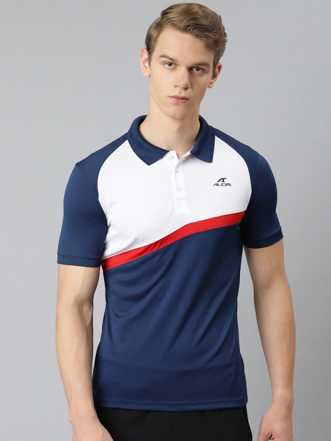 

Alcis Men Navy Blue & White Colourblocked Polo Collar T-shirt