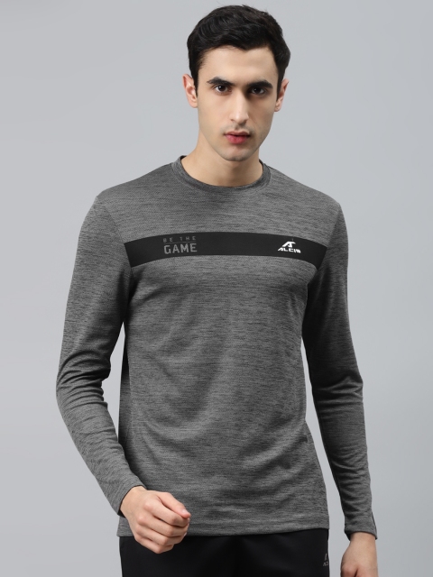 

Alcis Men Charcoal Grey Printed Rapid Dry Round Neck Training T-shirt