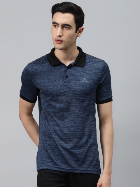 

Alcis Men Navy Blue Striped Polo Collar T-shirt