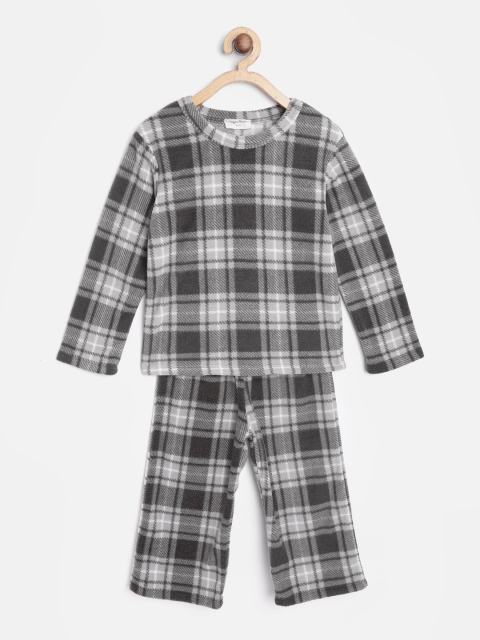 

CrayonFlakes Girls Grey & White Checked Night suit