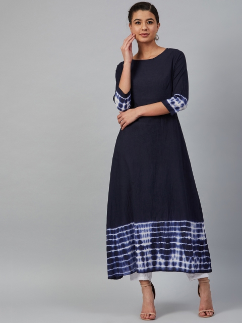 

Meeranshi Women Navy Blue Dyed Detail A-Line Kurta