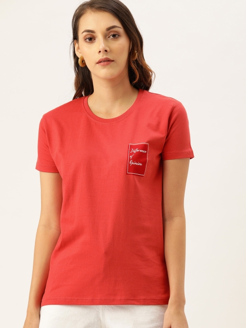 

Difference of Opinion Women Red Solid Round Neck Pure Cotton T-shirt