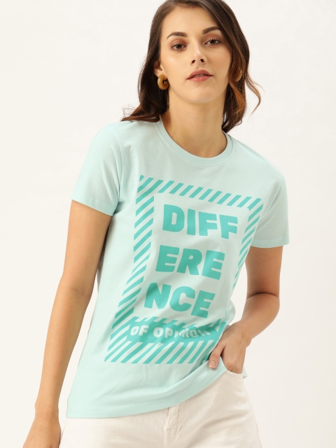 

Difference of Opinion Women Blue Printed Round Neck Pure Cotton T-shirt