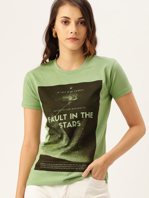 

Difference of Opinion Women Green Graphic Printed Round Neck Pure Cotton T-shirt