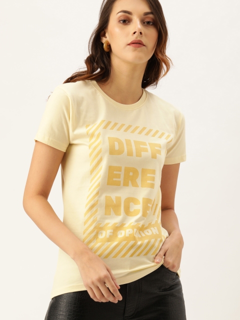 

Difference of Opinion Women Cream-Coloured Printed Round Neck Pure Cotton T-shirt