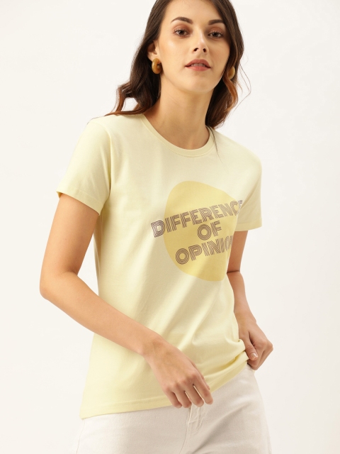 

Difference of Opinion Women Cream-Coloured Printed Round Neck Pure Cotton T-shirt