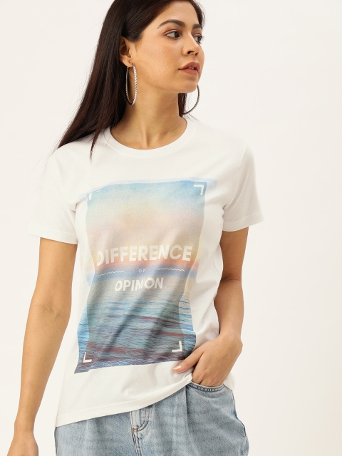 

Difference of Opinion Women White Graphic Printed Round Neck Pure Cotton T-shirt