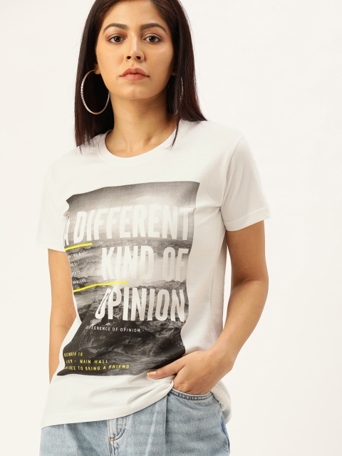 

Difference of Opinion Women White Graphic Printed Round Neck Pure Cotton T-shirt