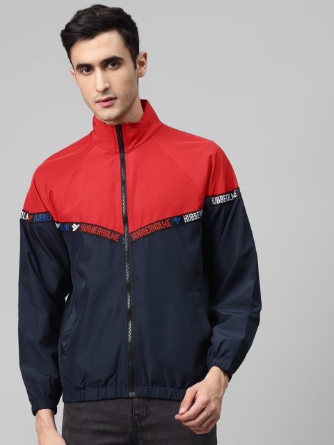 

Hubberholme Men Red & Navy Colourblocked Windcheater and Water Resistant Tailored Jacket