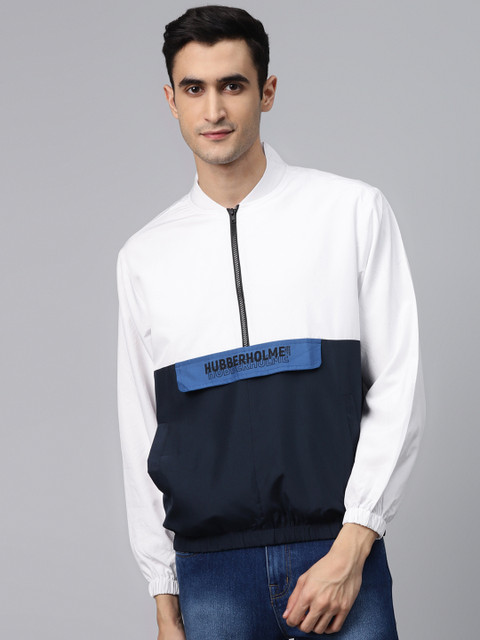 

Hubberholme Men White & Blue Colourblocked Windcheater and Water Resistant Tailored Jacket
