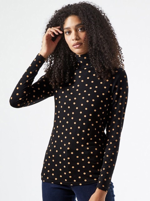 

DOROTHY PERKINS Women Black & Beige Polka Dot Print Top