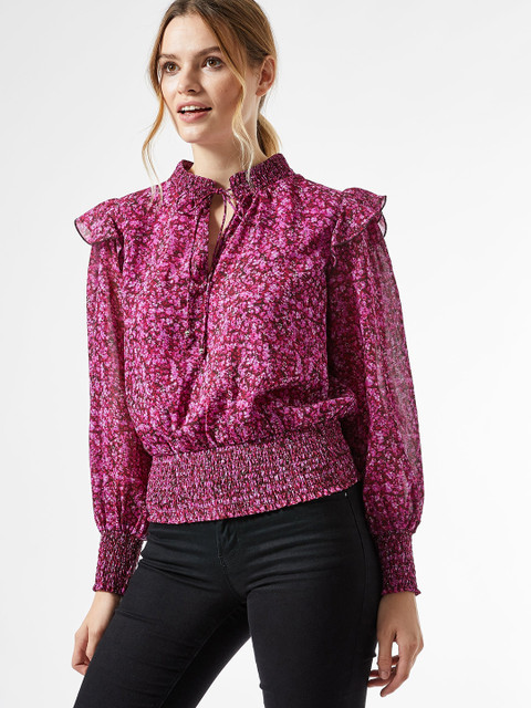 

DOROTHY PERKINS Women Purple Floral Printed Cinched Waist Top