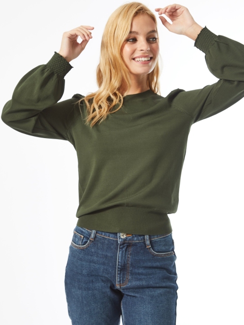 

DOROTHY PERKINS Women Petite Olive Green Solid Sweater