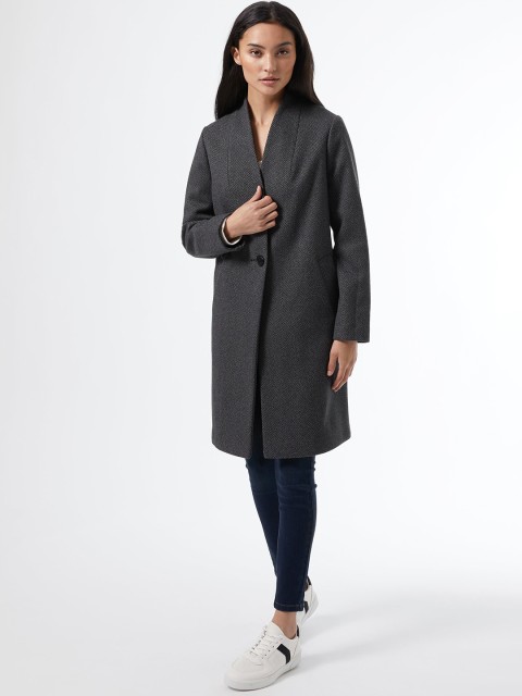 

DOROTHY PERKINS Women Navy Blue Chevron Patterned Petite Fit Coat