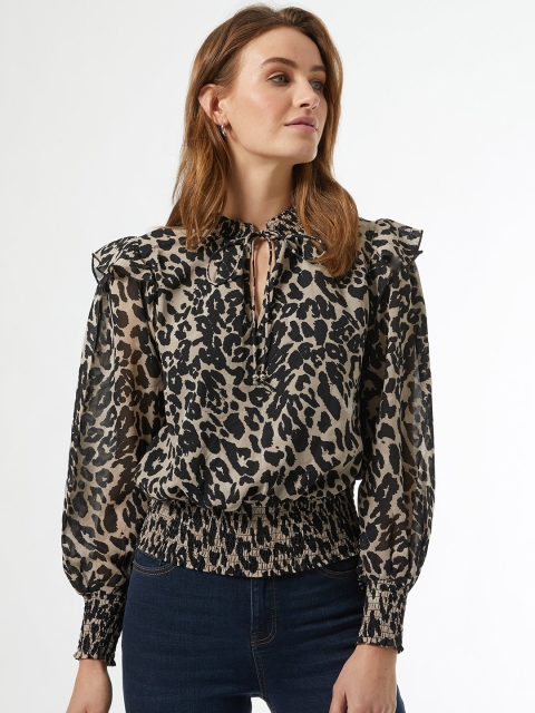 

DOROTHY PERKINS Women Beige & Black Animal Printed Blouson Top