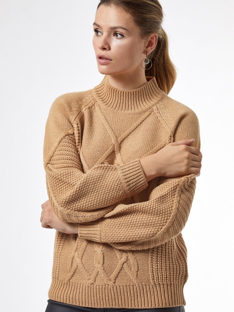 

DOROTHY PERKINS Women Beige Cable-Knit Self-Design Pullover Sweater
