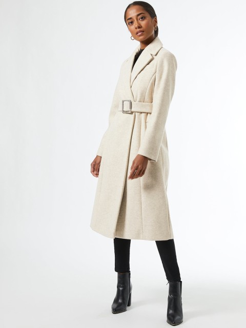 

DOROTHY PERKINS Women Off-White Solid Petite Longline Wrap Coat