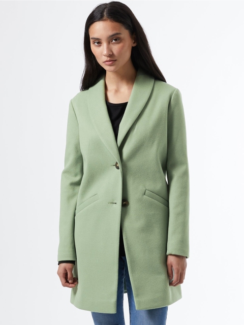 

DOROTHY PERKINS Women Green Solid Petite Hip-Length Overcoat