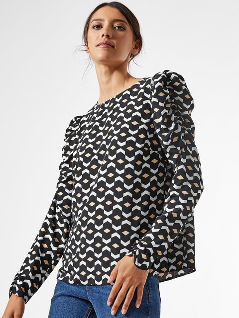 

DOROTHY PERKINS Women Black & White Geometric Printed Top