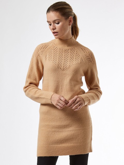 

DOROTHY PERKINS Women Beige Solid Longline Pullover Sweater
