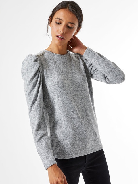 

DOROTHY PERKINS Women Grey Melange Solid Winter Top