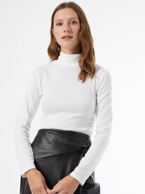 

DOROTHY PERKINS Women White Solid Organic Cotton High Neck T-shirt