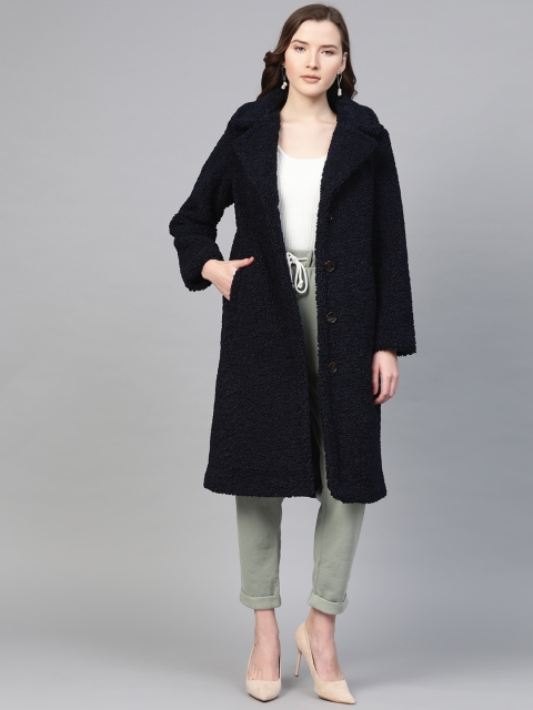 

DOROTHY PERKINS Petite Women Navy Blue Petite Knit Longline Teddy Coat