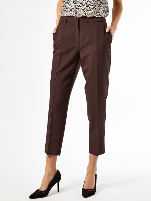 

DOROTHY PERKINS Women Coffee Brown Regular Fit Solid Cropped Trousers