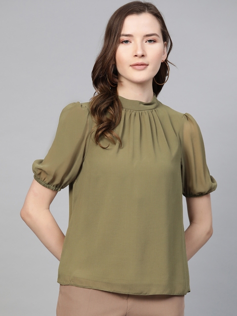 

DOROTHY PERKINS Women Olive Green Solid Petite Fit Top